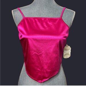 Altar’d State Fuchsia Satin Tie Back Crop Top Y2K Party Barbiecore Sz M NWT USA